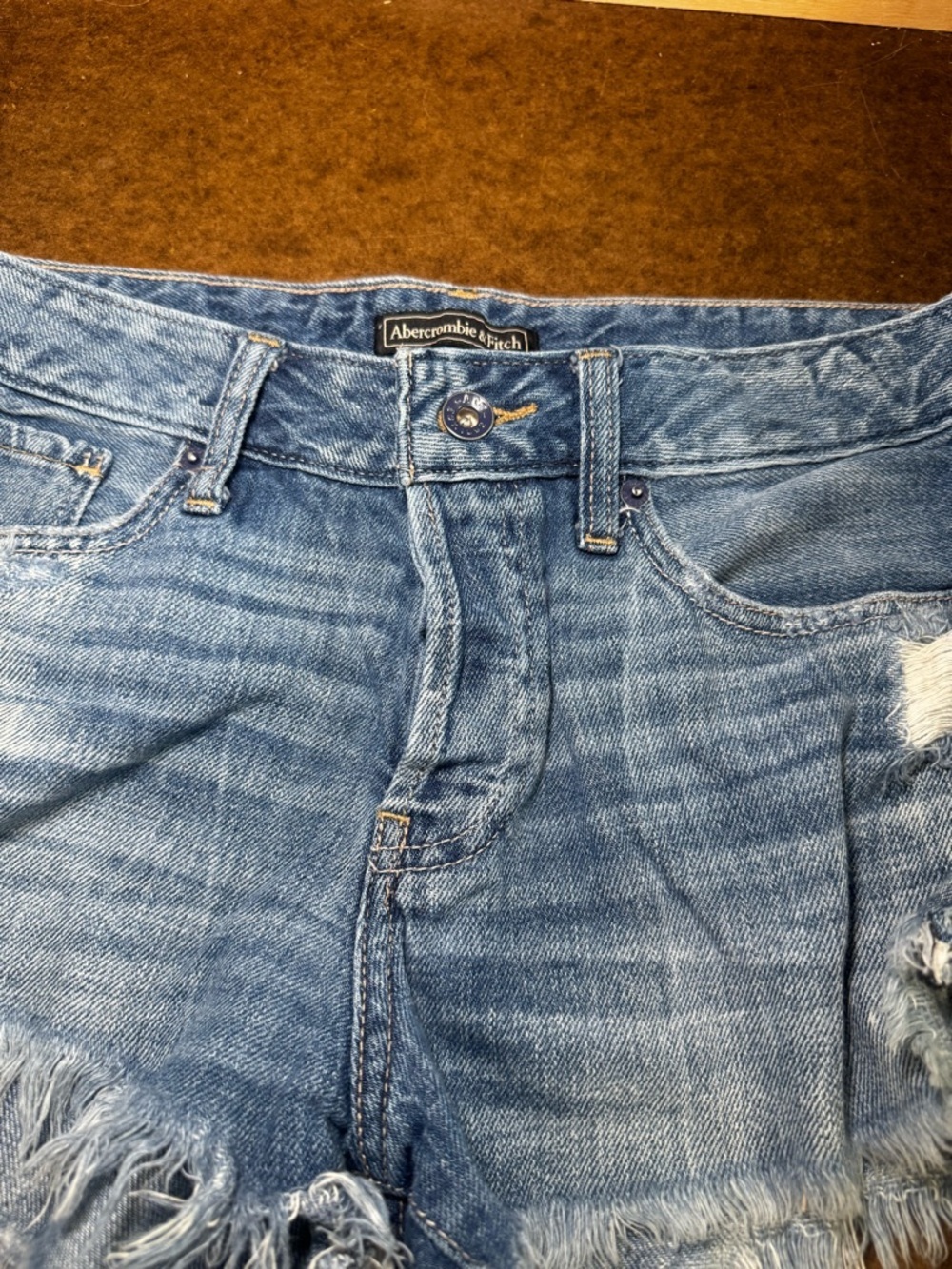 Abercrombie & Fitch Faded Blue Distressed Denim Shorts - Picture 3 of 6